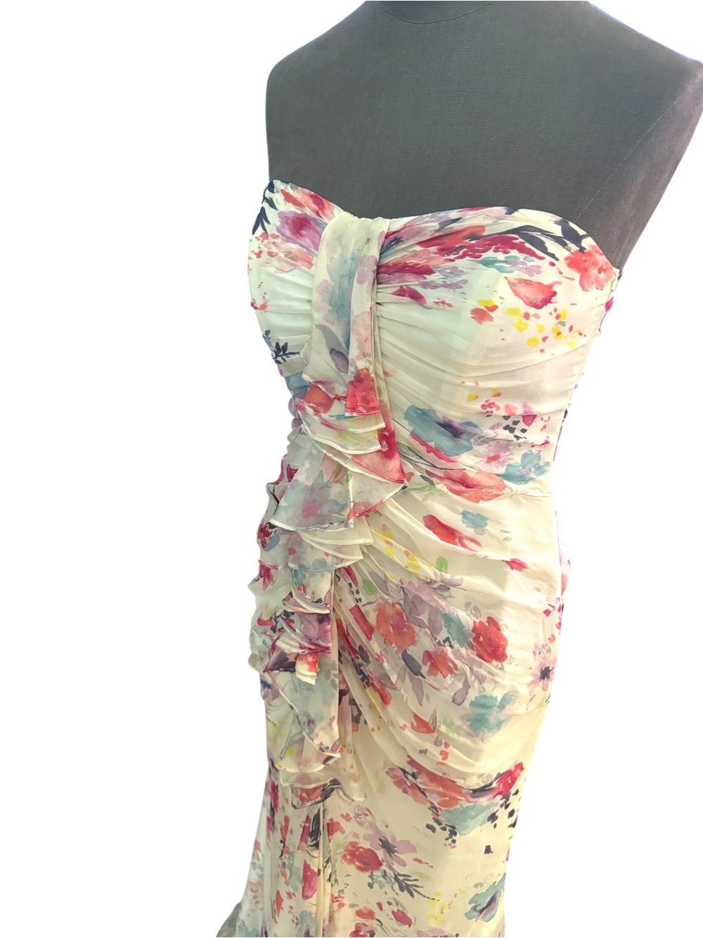 Jill Stuart 2012 Silk Floral Ruffle Gown Size 8 Fits 4/6 MSRP $448 - Picture 4 of 16